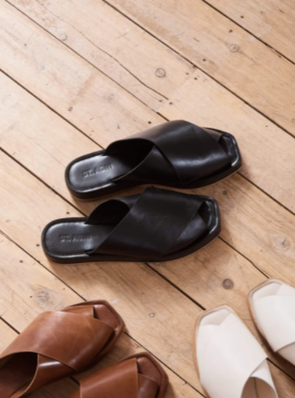【ST. AGNI】clea woven レザー スライド St. Agni | Woven Abstract Slide - Black