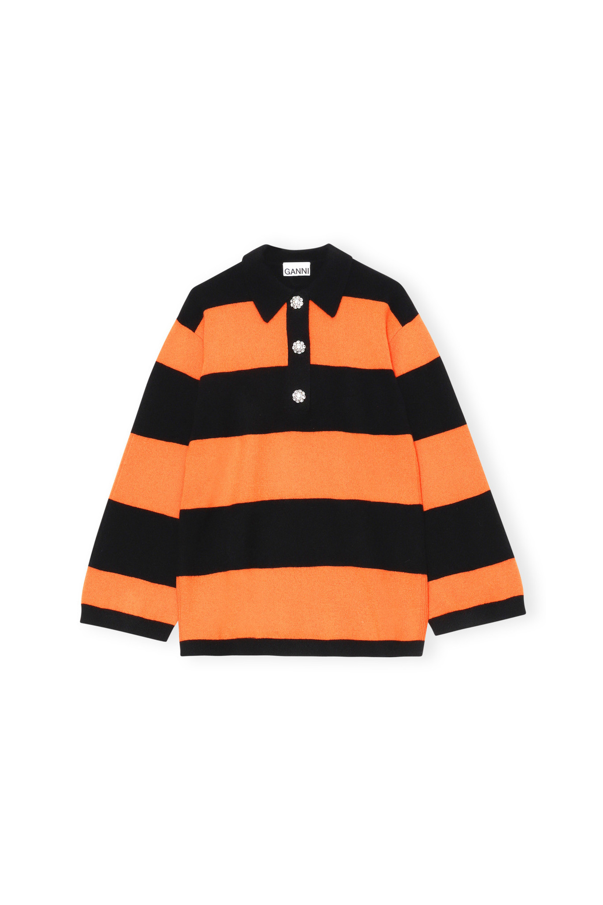 Ganni Cashmere Stripe Polo - Orange/Black | Garmentory