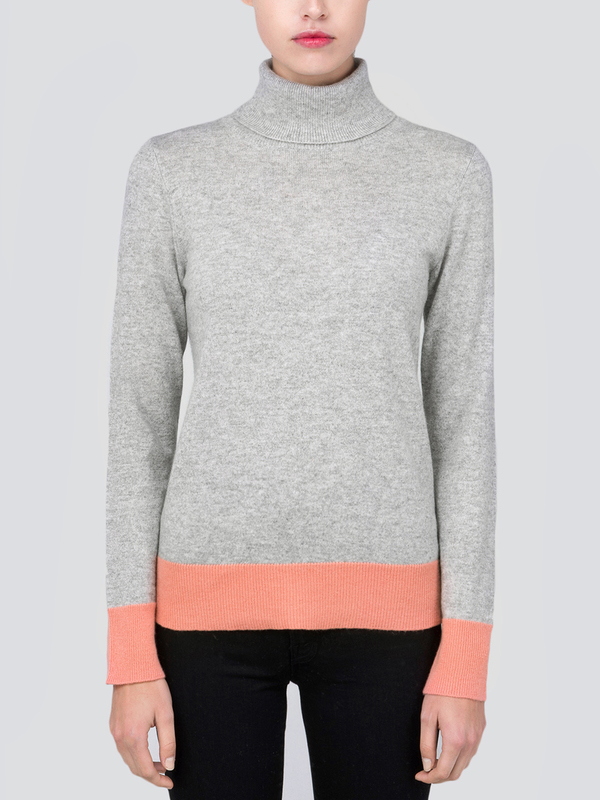 Turtleneck Slimfit Sweater_CB_LightGrey/Coral Pink Turtleneck Slimfit Sweater_CB_LightGrey/Coral Pink