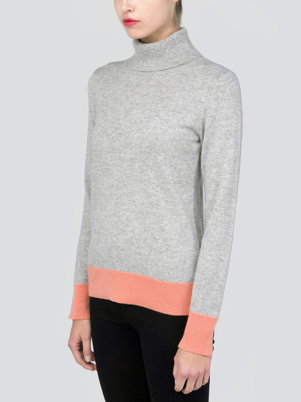 Turtleneck Slimfit Sweater_CB_LightGrey/Coral Pink Turtleneck Slimfit Sweater_CB_LightGrey/Coral Pink
