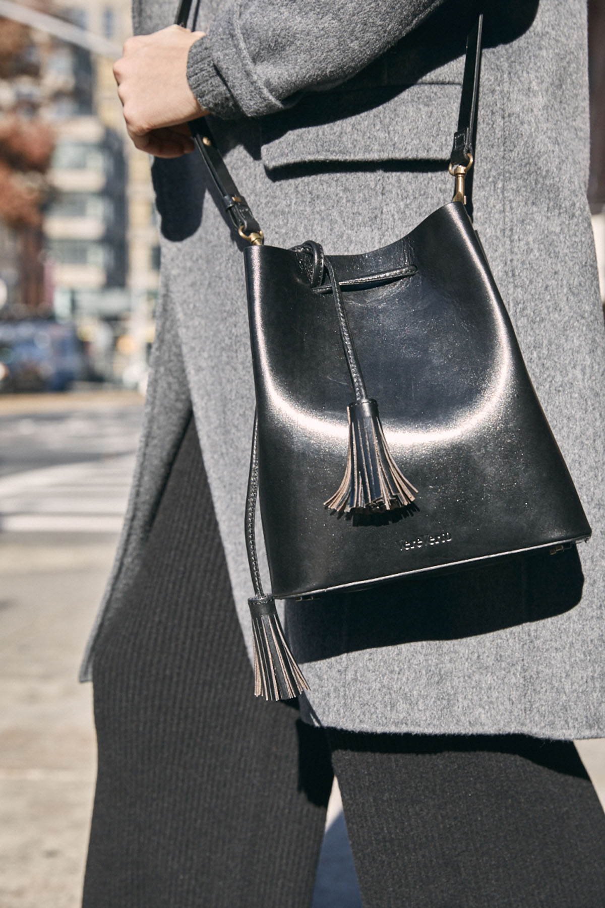 VEREVERTO Dita Convertible Leather Bucket Bag VereVerto Dita Bucket Bag in Cherry Suede | Garmentory main image 4