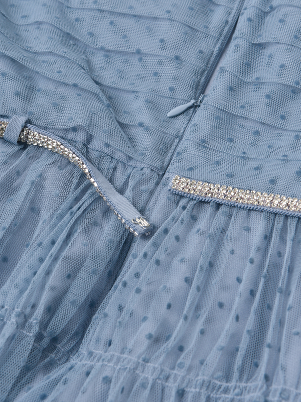 Self Portrait Dot Mesh Trim Midi Dress - Light Blue | Garmentory