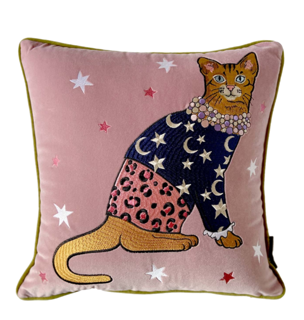 Karen Mabon Cat Embroidered Cushion - Moons Karen Mabon Cat Embroidered Cushion - Moons