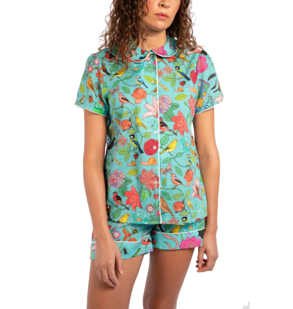 Karen Mabon Garden Birds Short Pyjama Set - Blue Karen Mabon Garden Birds Short Pyjama Set - Blue