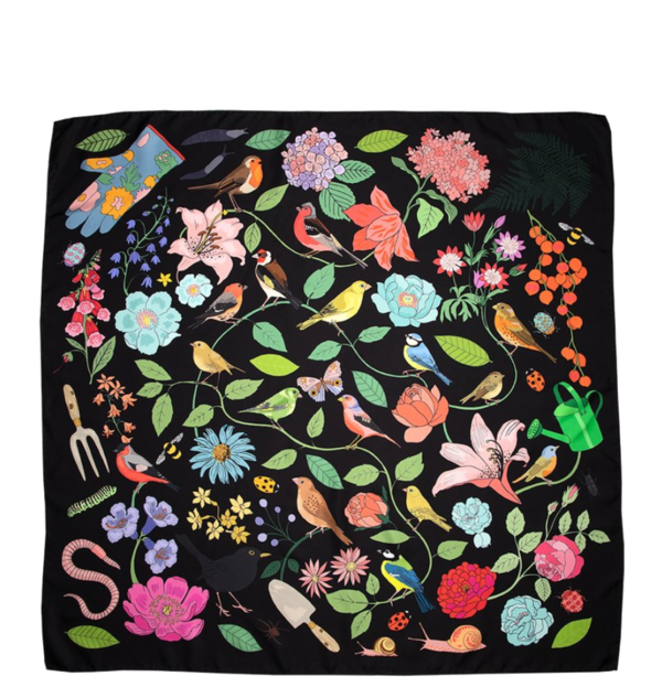 Karen Mabon Garden Birds Silk Scarf - Black Karen Mabon Garden Birds Silk Scarf - Black