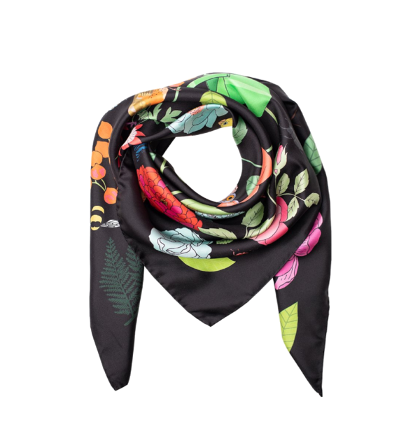 Karen Mabon Garden Birds Silk Scarf - Black Karen Mabon Garden Birds Silk Scarf - Black