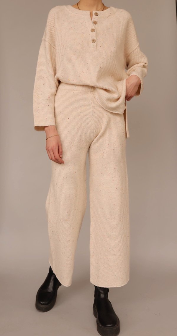 Lucca Couture Rye Speckle High Waist Sweater Knit Pants - Cream Lucca Couture Rye Speckle High Waist Sweater Knit Pants - Cream
