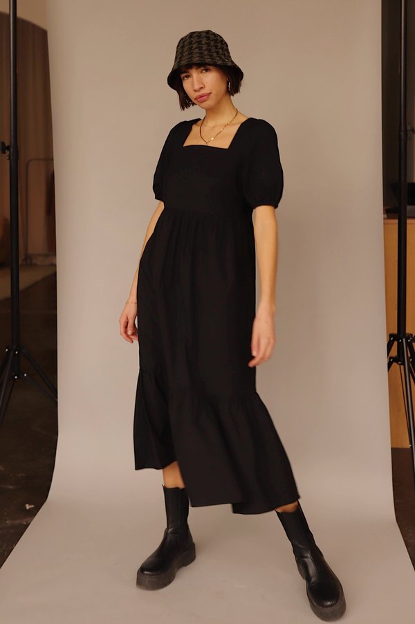zara black flounce dress Zara Black Drop Waist Bubble Sleeve Dress- Size S