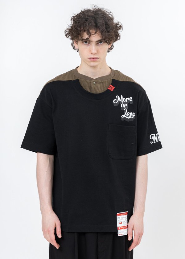 Mihara Yasuhiro Henly Neck Docking T-shirt - Black Mihara Yasuhiro Henly Neck Docking T-shirt - Black