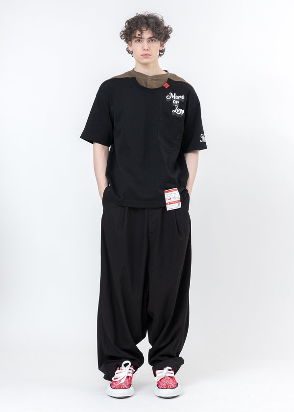 Mihara Yasuhiro Henly Neck Docking T-shirt - Black Mihara Yasuhiro Henly Neck Docking T-shirt - Black