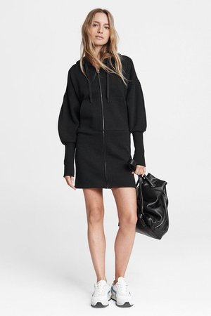 oversized hoodie dress black Nova Flutter Sleeve Midi Dress - Black