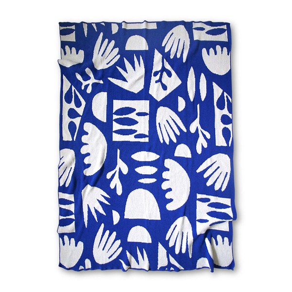 Happy Habitat Succulents Royal Knit Throw Blanket Blue/white Garmentory