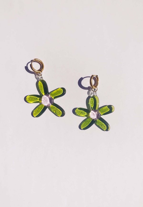 Flower Hoops - green/gold Flower Hoops - green/gold
