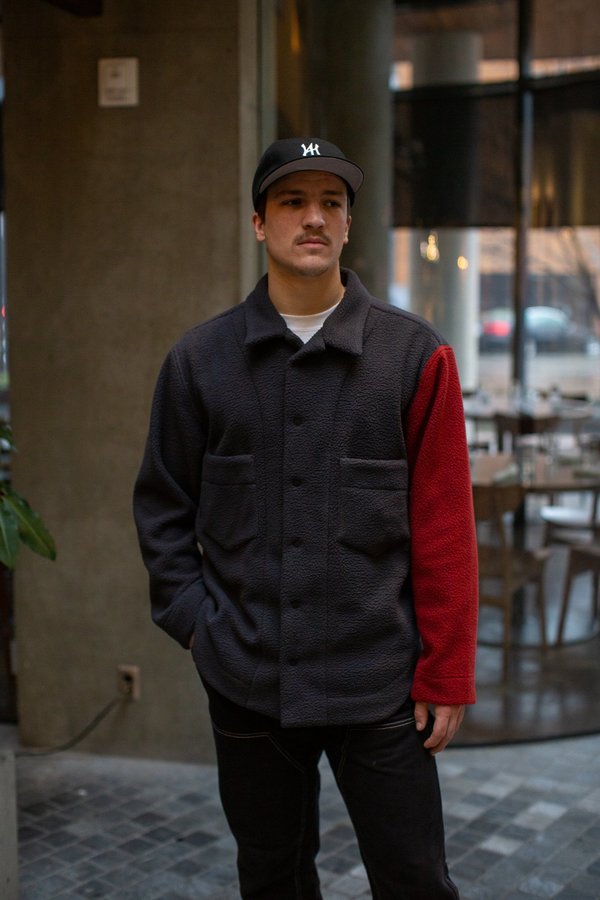 FOUR HORSEMEN Asymmetric Fleece Overshirt - Charcoal/Red FOUR HORSEMEN Asymmetric Fleece Overshirt - Charcoal/Red