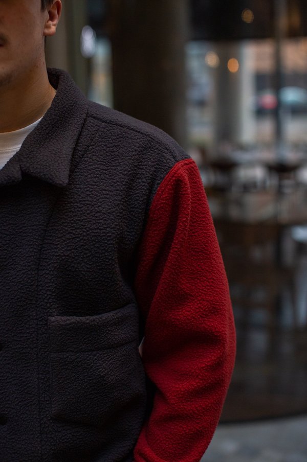 FOUR HORSEMEN Asymmetric Fleece Overshirt - Charcoal/Red FOUR HORSEMEN Asymmetric Fleece Overshirt - Charcoal/Red
