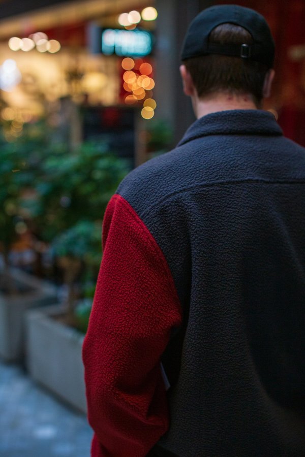 FOUR HORSEMEN Asymmetric Fleece Overshirt - Charcoal/Red FOUR HORSEMEN Asymmetric Fleece Overshirt - Charcoal/Red