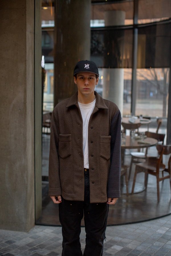 FOUR HORSEMEN Asymmetric Fleece Overshirt - Moss/Charcoal FOUR HORSEMEN Asymmetric Fleece Overshirt - Moss/Charcoal