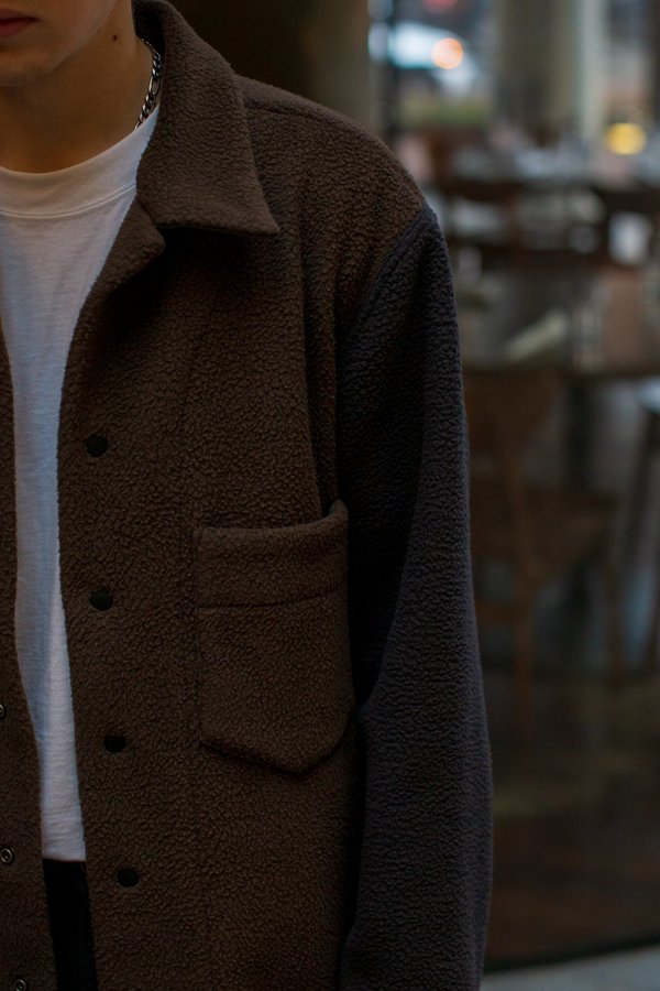 FOUR HORSEMEN Asymmetric Fleece Overshirt - Moss/Charcoal FOUR HORSEMEN Asymmetric Fleece Overshirt - Moss/Charcoal