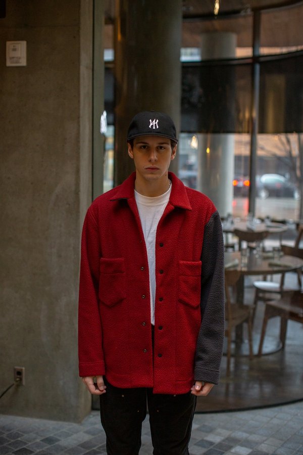 FOUR HORSEMEN Asymmetric Fleece Overshirt - Red/Charcoal FOUR HORSEMEN Asymmetric Fleece Overshirt - Red/Charcoal