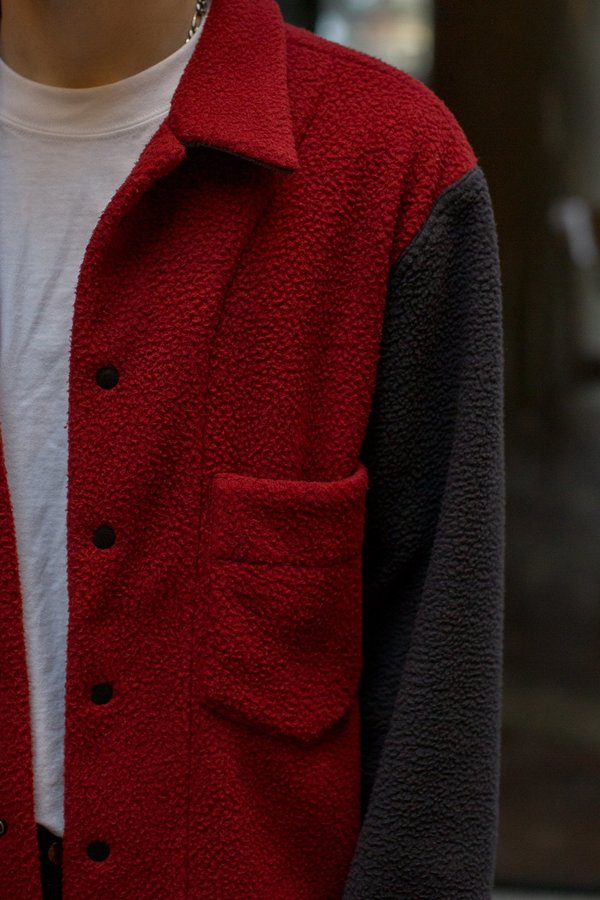 FOUR HORSEMEN Asymmetric Fleece Overshirt - Red/Charcoal FOUR HORSEMEN Asymmetric Fleece Overshirt - Red/Charcoal