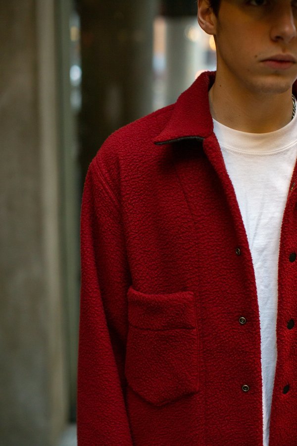 FOUR HORSEMEN Asymmetric Fleece Overshirt - Red/Charcoal FOUR HORSEMEN Asymmetric Fleece Overshirt - Red/Charcoal