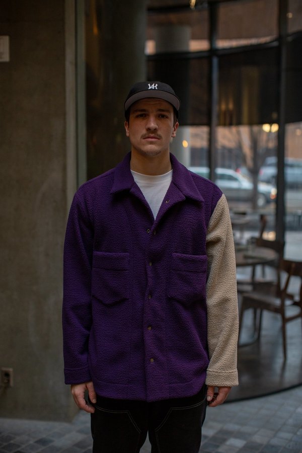 FOUR HORSEMEN Asymmetric Fleece Overshirt - Purple/Oatmeal FOUR HORSEMEN Asymmetric Fleece Overshirt - Purple/Oatmeal