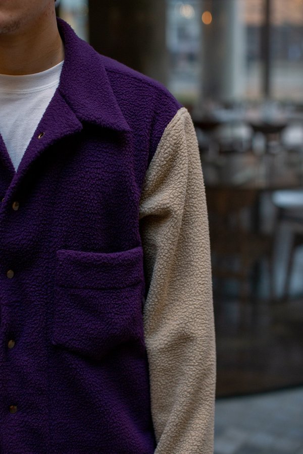 FOUR HORSEMEN Asymmetric Fleece Overshirt - Purple/Oatmeal FOUR HORSEMEN Asymmetric Fleece Overshirt - Purple/Oatmeal