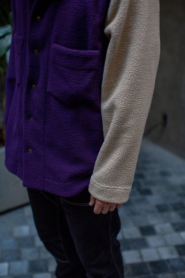 FOUR HORSEMEN Asymmetric Fleece Overshirt - Purple/Oatmeal FOUR HORSEMEN Asymmetric Fleece Overshirt - Purple/Oatmeal