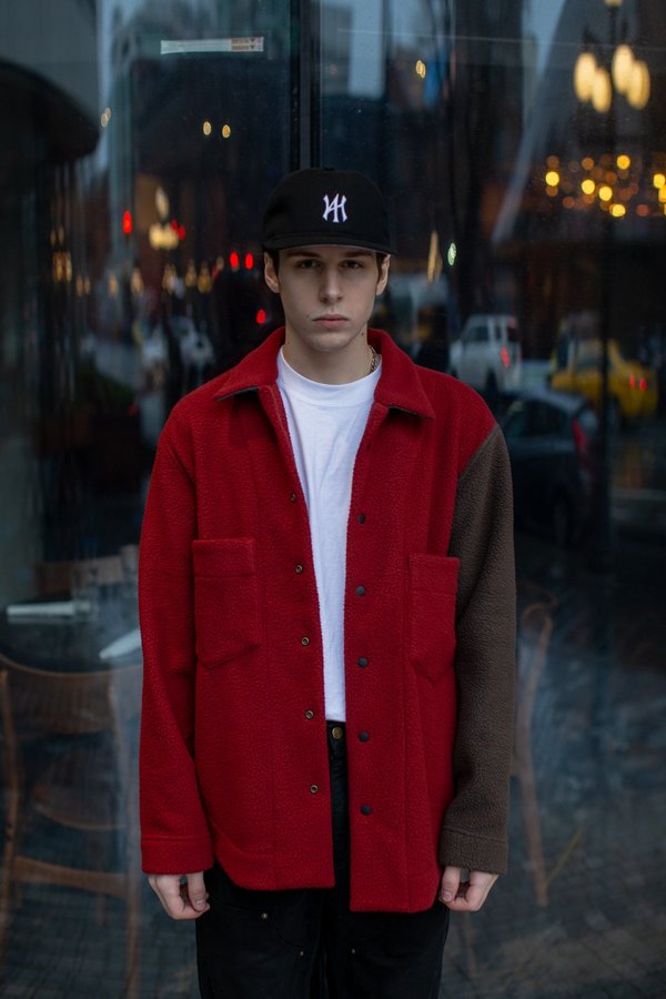 FOUR HORSEMEN Asymmetric Fleece Overshirt - Red/Moss FOUR HORSEMEN Asymmetric Fleece Overshirt - Red/Moss
