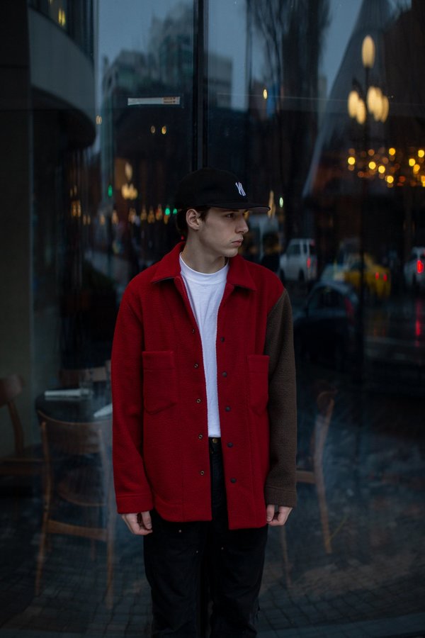 FOUR HORSEMEN Asymmetric Fleece Overshirt - Red/Moss FOUR HORSEMEN Asymmetric Fleece Overshirt - Red/Moss