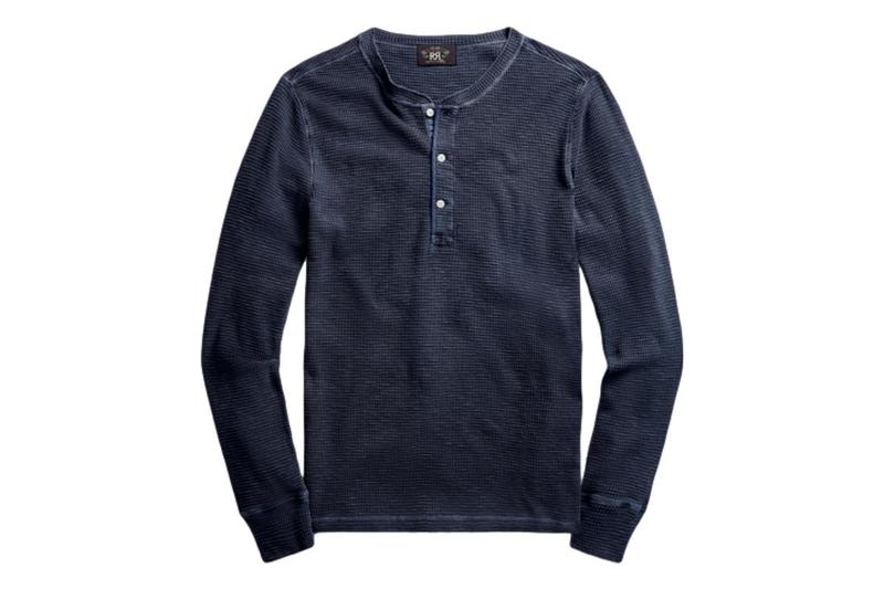 RRL Waffle-Knit Henley Shirt - Navy | Garmentory