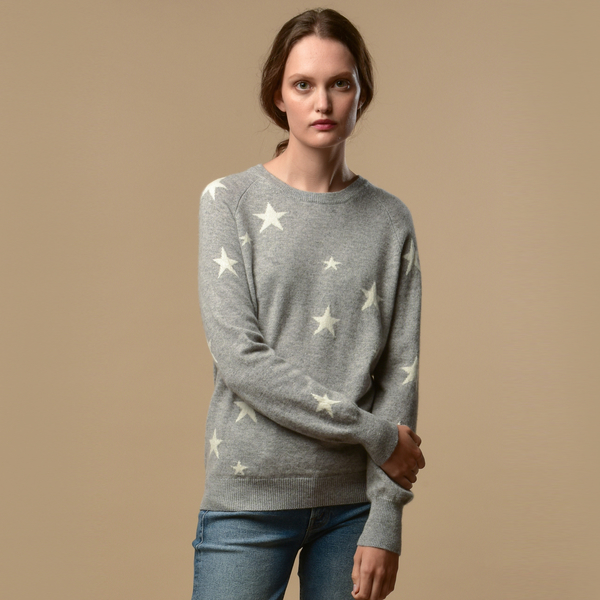 Pure Cashmere NYC Star Jacquard Crew Neck sweater - Light Grey/Ivory Pure Cashmere NYC Star Jacquard Crew Neck sweater - Light Grey/Ivory