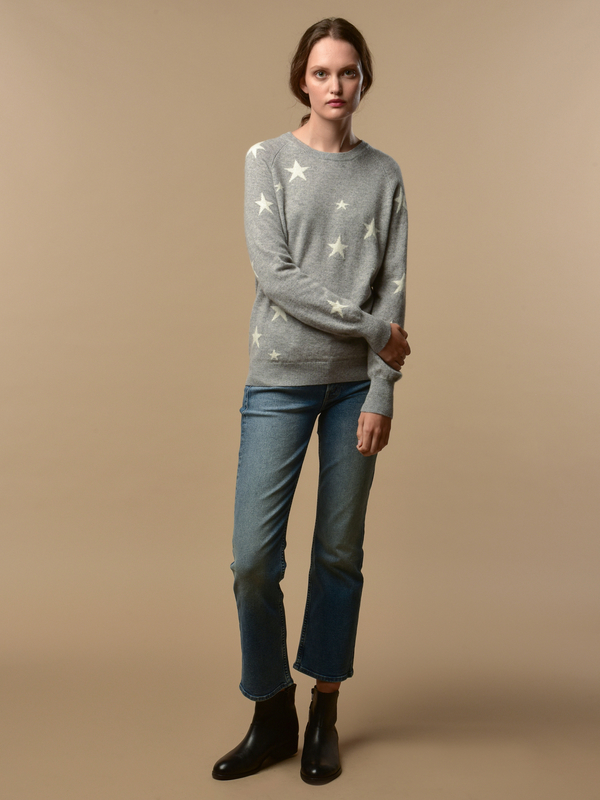 Pure Cashmere NYC Star Jacquard Crew Neck sweater - Light Grey/Ivory Pure Cashmere NYC Star Jacquard Crew Neck sweater - Light Grey/Ivory
