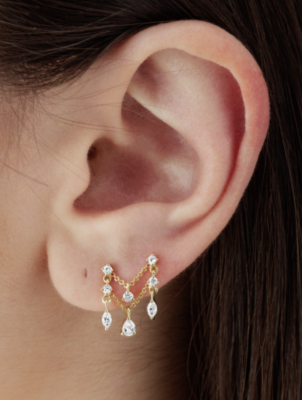 Maria Tash Diamond Round Marquise and Pear Chain Orbital earrings - Gold Maria Tash Diamond Round Marquise and Pear Chain Orbital earrings - Gold