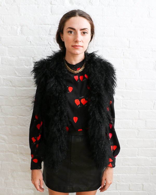 PRE-LOVED Black Suede Mongolian Fur Vest - Black PRE-LOVED Black Suede Mongolian Fur Vest - Black