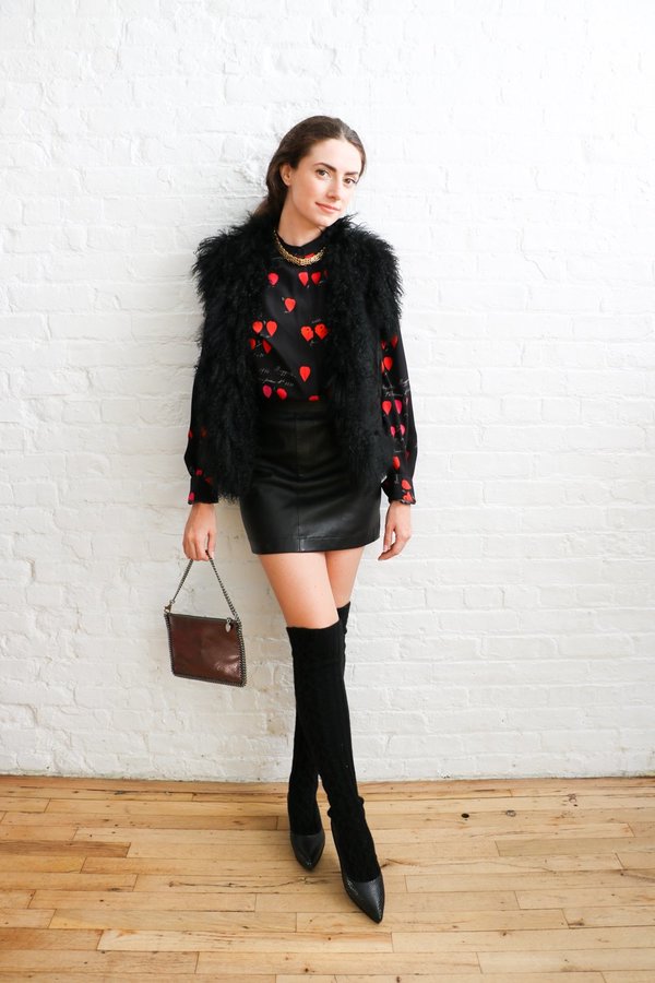 PRE-LOVED Black Suede Mongolian Fur Vest - Black PRE-LOVED Black Suede Mongolian Fur Vest - Black