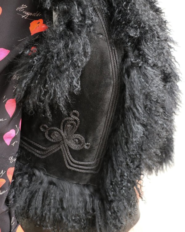 PRE-LOVED Black Suede Mongolian Fur Vest - Black PRE-LOVED Black Suede Mongolian Fur Vest - Black