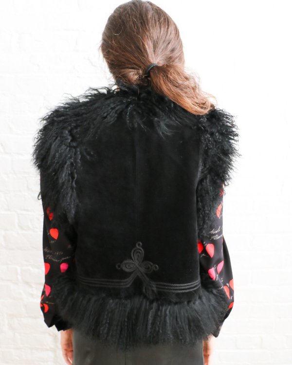 PRE-LOVED Black Suede Mongolian Fur Vest - Black PRE-LOVED Black Suede Mongolian Fur Vest - Black
