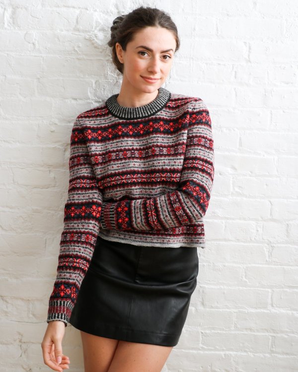 PRE-LOVED Rag & Bone Embroidered Knit Crop Sweater - Red/grey PRE-LOVED Rag & Bone Embroidered Knit Crop Sweater - Red/grey