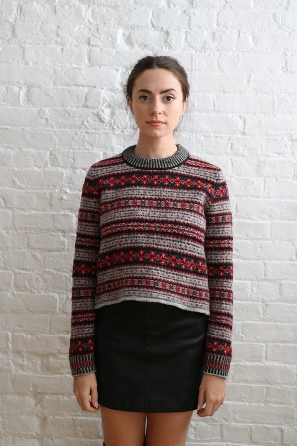 PRE-LOVED Rag & Bone Embroidered Knit Crop Sweater - Red/grey PRE-LOVED Rag & Bone Embroidered Knit Crop Sweater - Red/grey