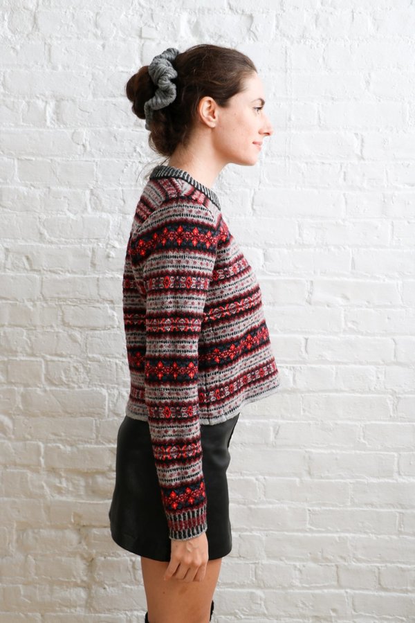 PRE-LOVED Rag & Bone Embroidered Knit Crop Sweater - Red/grey PRE-LOVED Rag & Bone Embroidered Knit Crop Sweater - Red/grey
