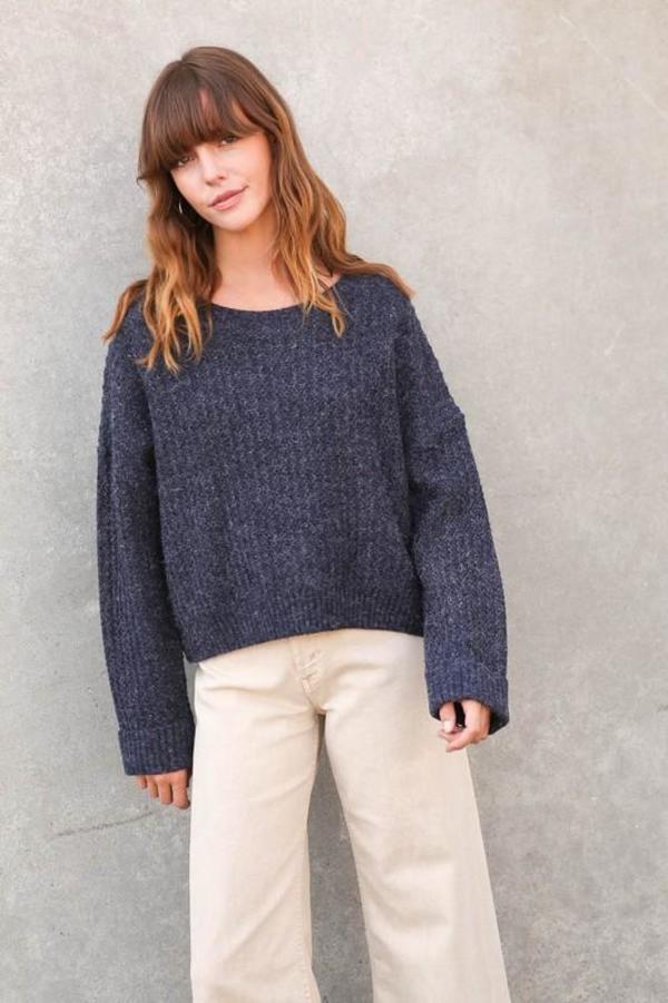 Lumiere Cuffed Sleeve Sweater - Navy Lumiere Cuffed Sleeve Sweater - Navy