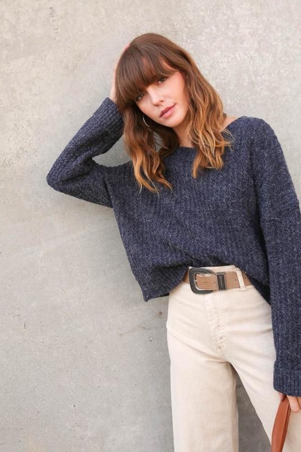 Lumiere Cuffed Sleeve Sweater - Navy Lumiere Cuffed Sleeve Sweater - Navy