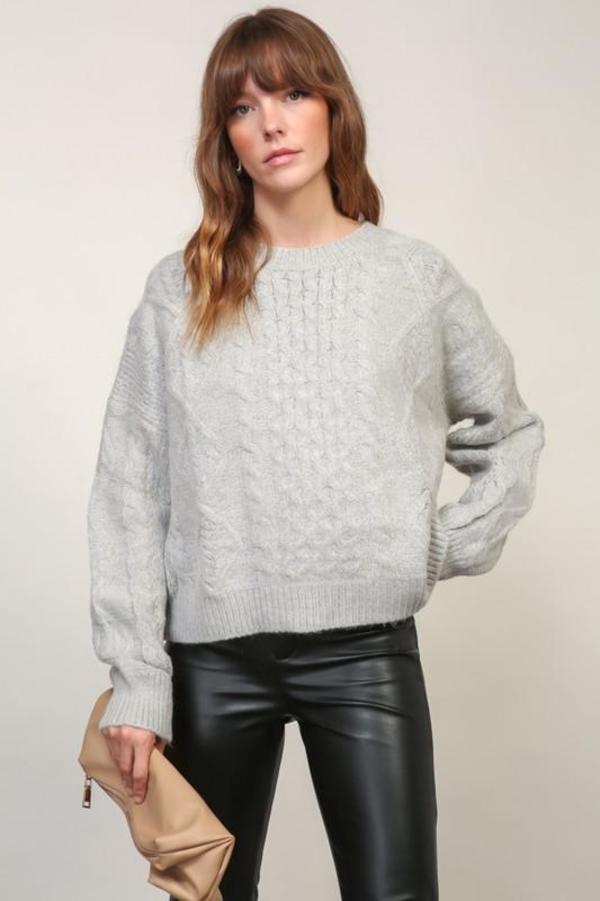 grey cable sweater