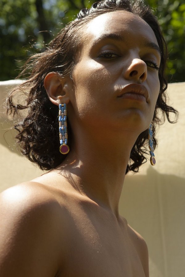 Glass Bead Earrings in Blue/Lavender Glass Bead Earrings in Blue/Lavender