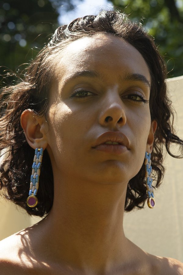 Glass Bead Earrings in Blue/Lavender Glass Bead Earrings in Blue/Lavender