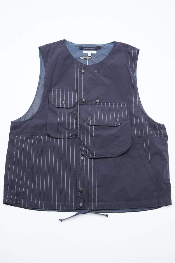 Engineered Garments Cover Vest - Dk. Navy Nyco Gangster Stripe Engineered Garments Cover Vest - Dk. Navy Nyco Gangster Stripe