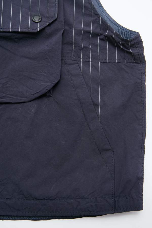 Engineered Garments Cover Vest - Dk. Navy Nyco Gangster Stripe Engineered Garments Cover Vest - Dk. Navy Nyco Gangster Stripe