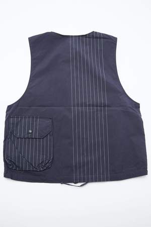 Engineered Garments Cover Vest - Dk. Navy Nyco Gangster Stripe Engineered Garments Cover Vest - Dk. Navy Nyco Gangster Stripe