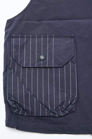 Engineered Garments Cover Vest - Dk. Navy Nyco Gangster Stripe Engineered Garments Cover Vest - Dk. Navy Nyco Gangster Stripe